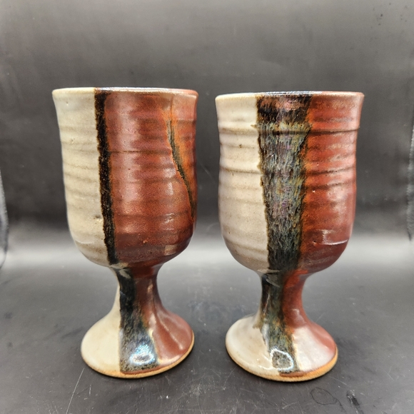 Art Pottery Goblets, Neutral Earth Tones, Set of 2 - Picture 3 of 8